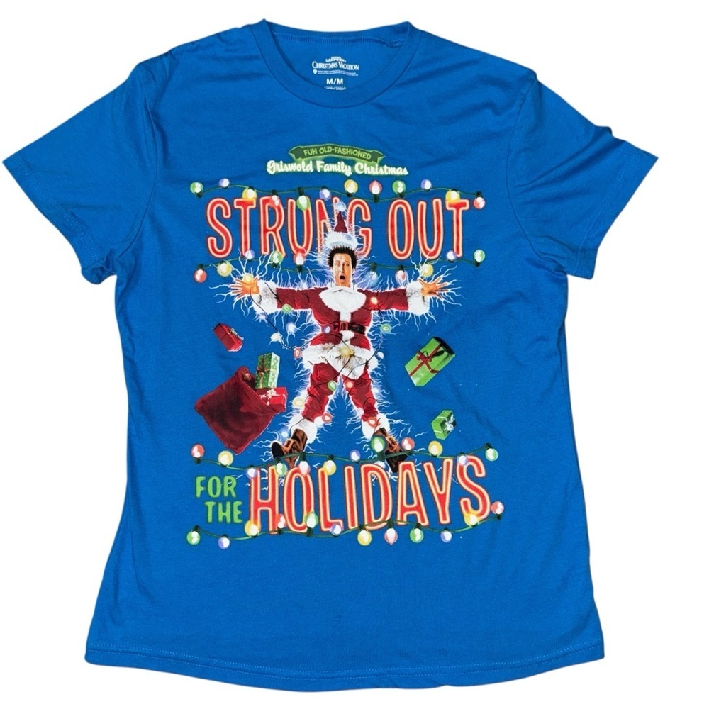 National Lampoon’s Christmas Vacation Strung Out Holiday Tee Blue Size Medium